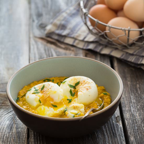 Poached Eggs w/ Pumpkin Polenta