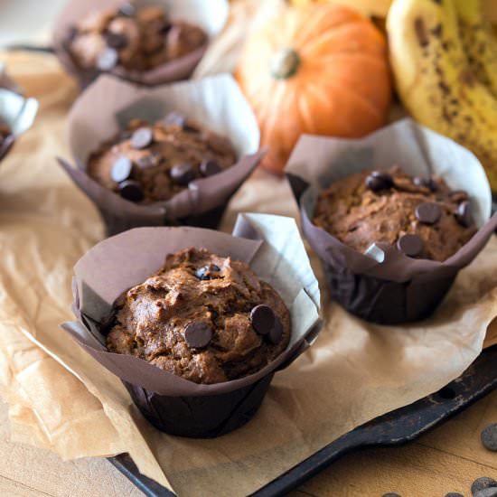 Pumpkin Banana Nut Muffins