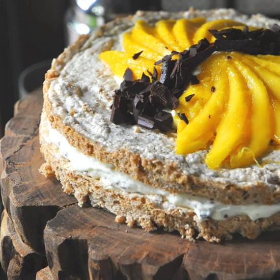 Mango Walnut Meringue Cake