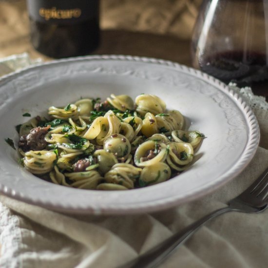 Oricchiette with Greens and Sausage