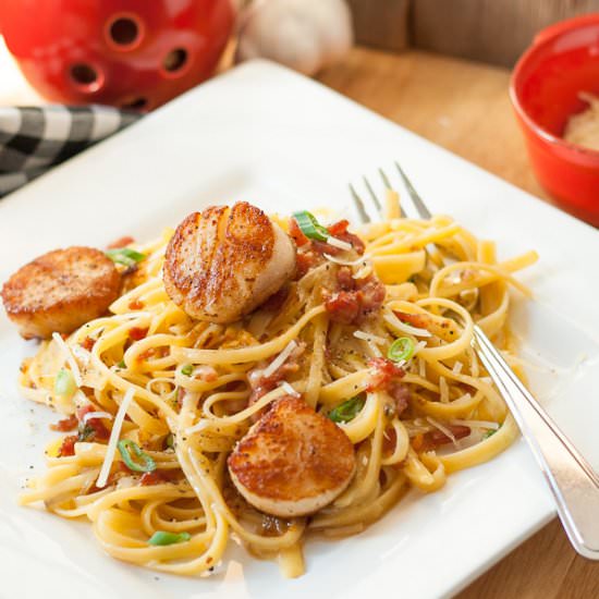 Pan Seared Scallops and Carbonara