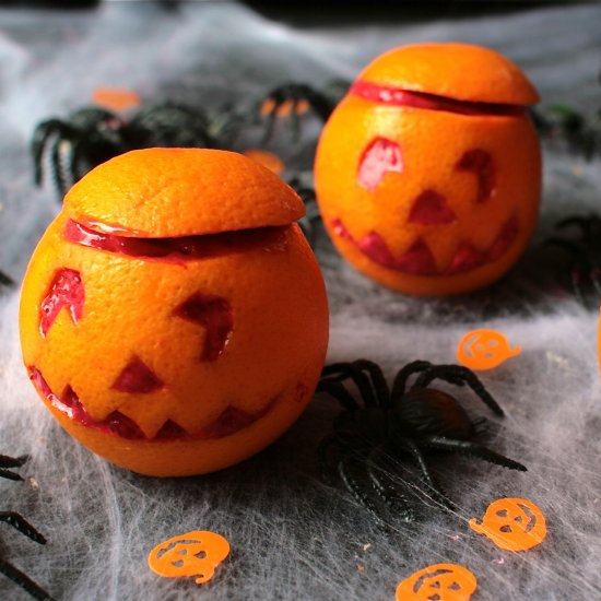 Orange Pumpkins with ‘Blood’ Sorbet