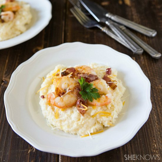 Cheddar Grits with Bacon & Shrimp