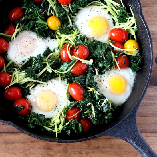 Baked Eggs with Kale and Tomatoes