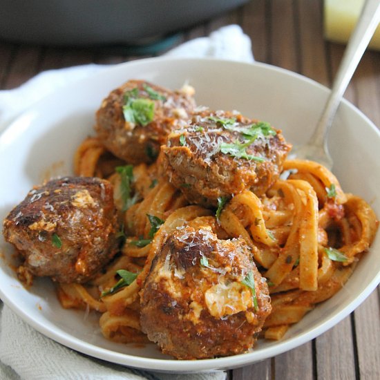 Cream cheese meatball fettuccine