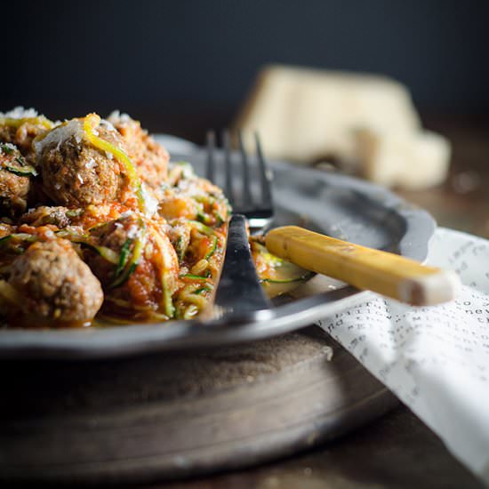 Zucchini ‘Pasta’ with Meatballs