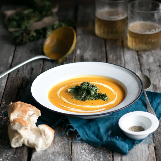 Butternut Soup with Kale Chips