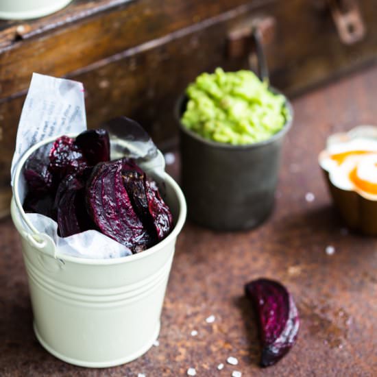 Beetroot Chips with Dipping Sauces