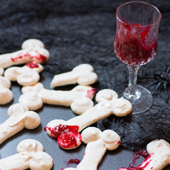 Meringue Bones with Raspberry Guts