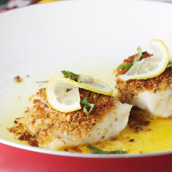 Parmesan, lemon & basil-topped fish