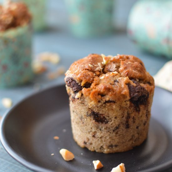 Choco Chunk Banana Almond Muffins