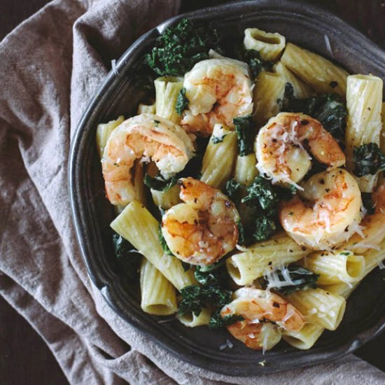 Roasted Shrimp and Kale Rigatoni