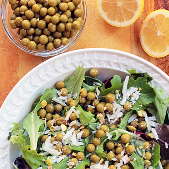 Baby Greens with Peas & Pistachios