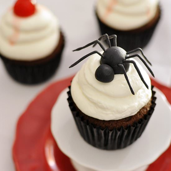 Spider black forest cupcakes