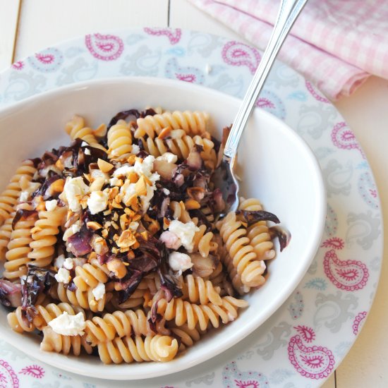 Fusilli with radicchio, feta, nuts