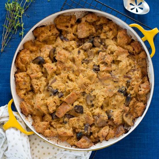 Savory Bread Pudding with Mushrooms