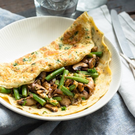 Omelette with Mushrooms & Beans