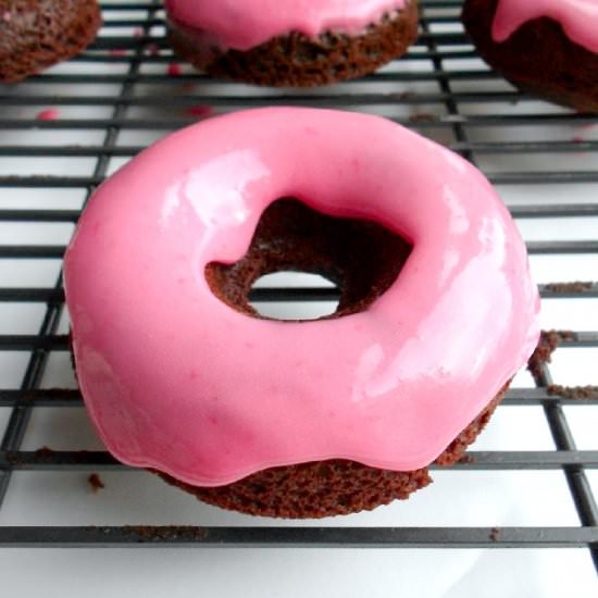 Raspberry Glazed Chocolate Donuts