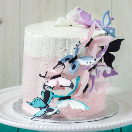 Pink Ombre Cake with Butterflies