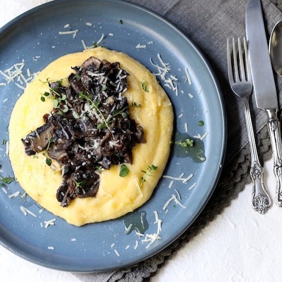 Creamy polenta and herby mushrooms