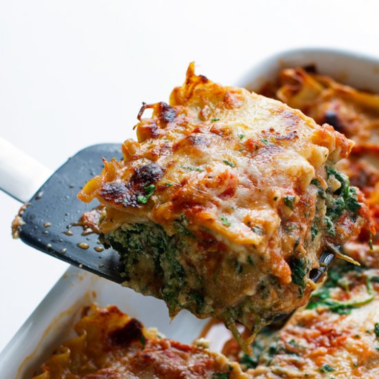 Skinny mushroom spinach lasagna