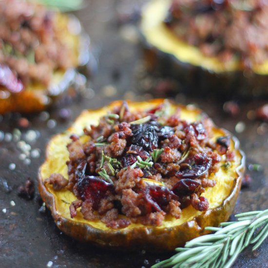 Cranberry Beef Stuffed Acorn Squash