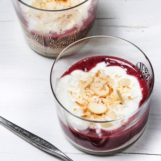 Greek yogurt with red berry compote