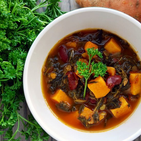 Spinach, Yam and Lentil Soup