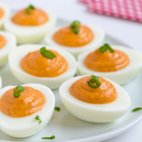 Roasted Red Pepper Deviled Eggs