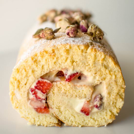 Strawberry and Rose Roulade