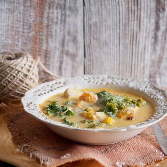 Chicken, pumkin and kale soup