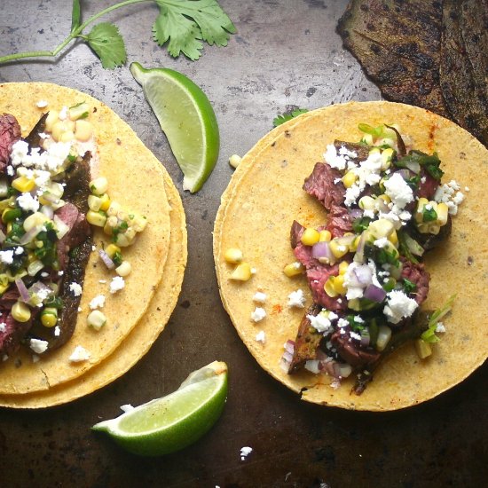 Steak and Cactus Paddle Tacos