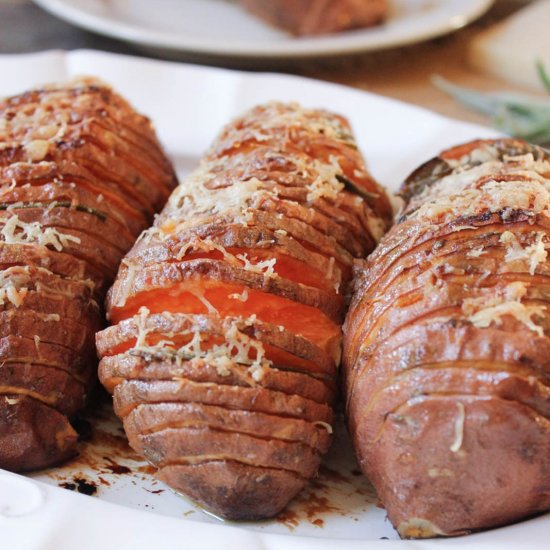 Hasselback Sweet Potatoes w/Sage