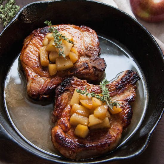 Cider-Brined Pork Chops with Apples