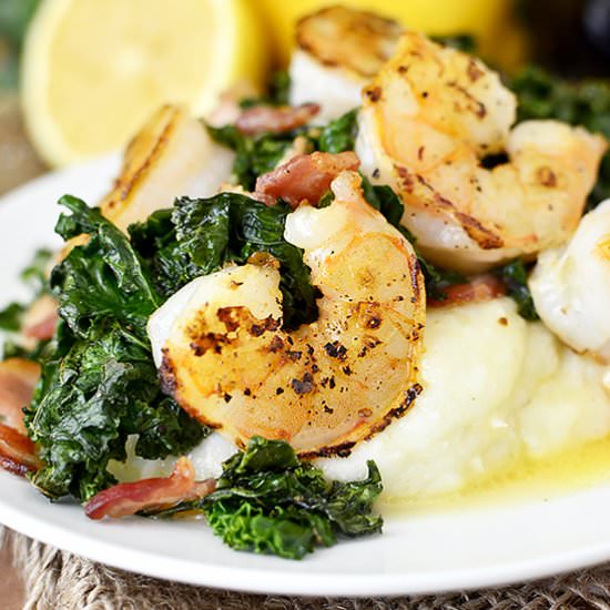 Crispy Bacon Kale and Shrimp