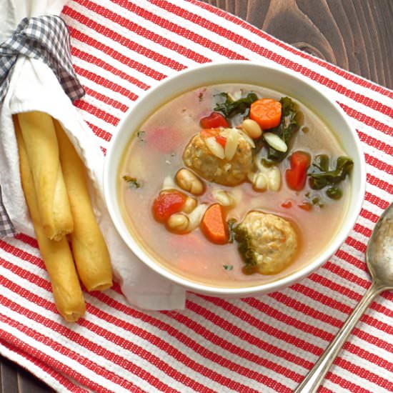 Kale, White Bean and Meatball Soup