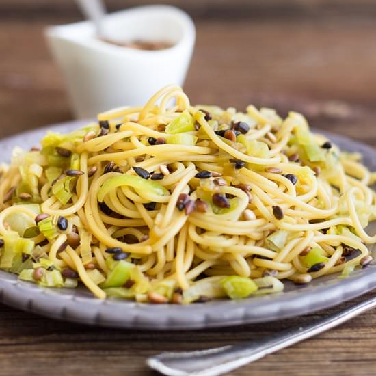 Spaghetti Salad w Leek & Seeds