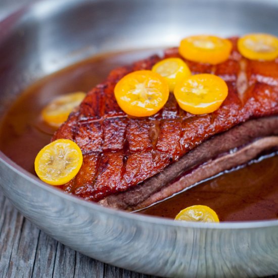 Pan seared duck with kumquats