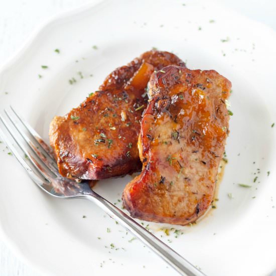 Crockpot Peach Glazed Pork Chops