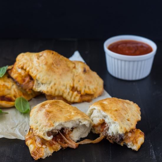 Cheesy meatball calzone