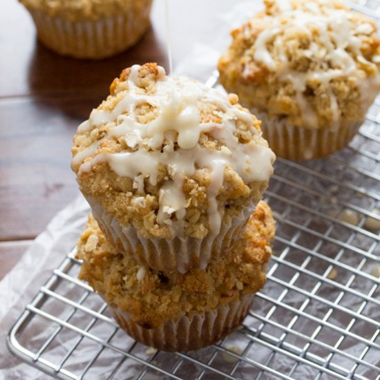 Glazed Maple Walnut Oatmeal Muffins