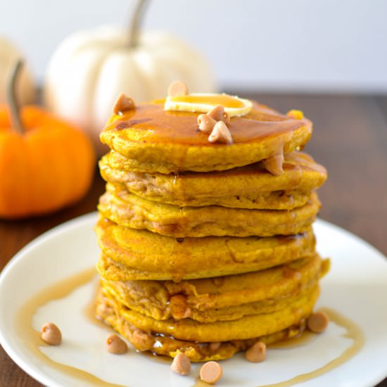 Pumpkin Peanut Butter Chip Pancakes