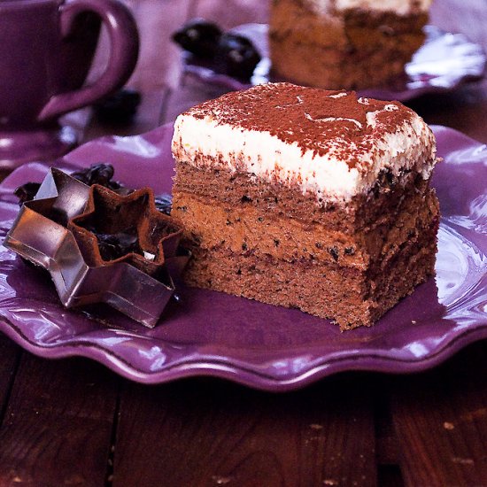 Chocolate cake with dried plums