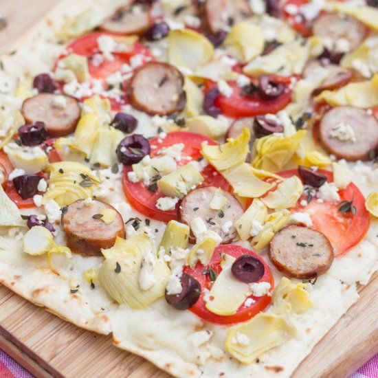 “Skinny” Greek Lavash Pizza