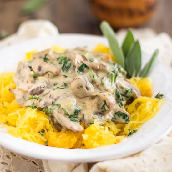 Creamy Mushroom Sauce over Spaghetti Squash