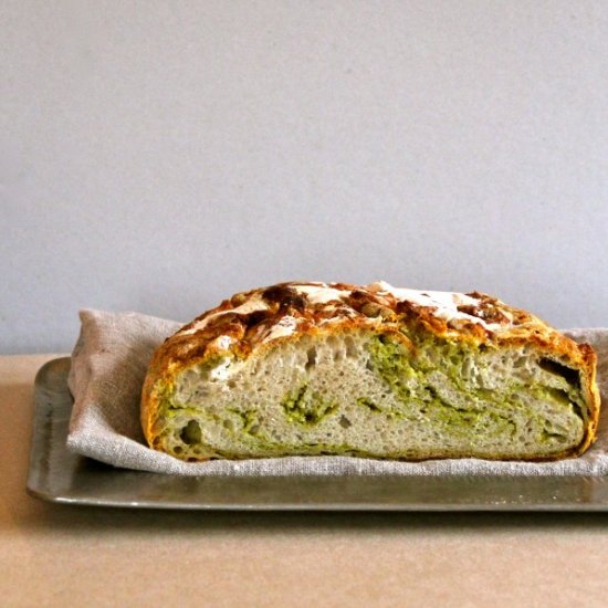 No Knead Pesto Bread