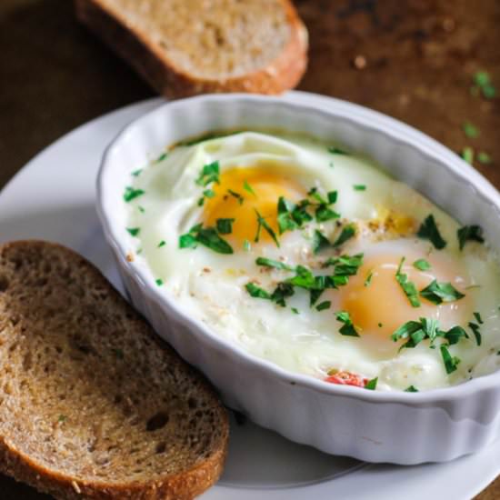 Baked Eggs with Tomatoes and Feta