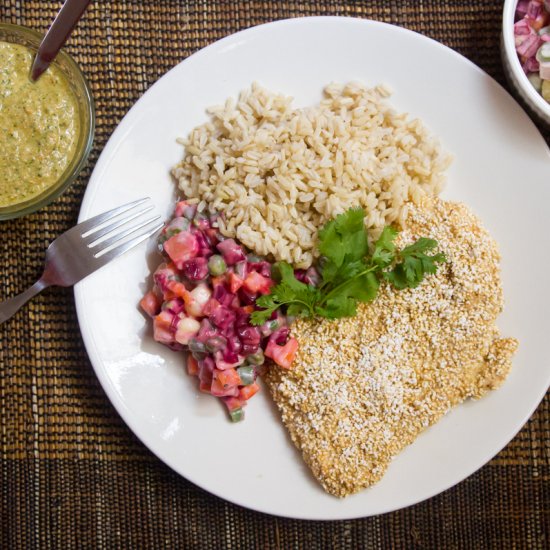 Amaranth Coated Chicken Milanesa