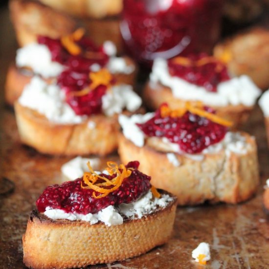 Goat Cheese Chia Cranberry Crostini