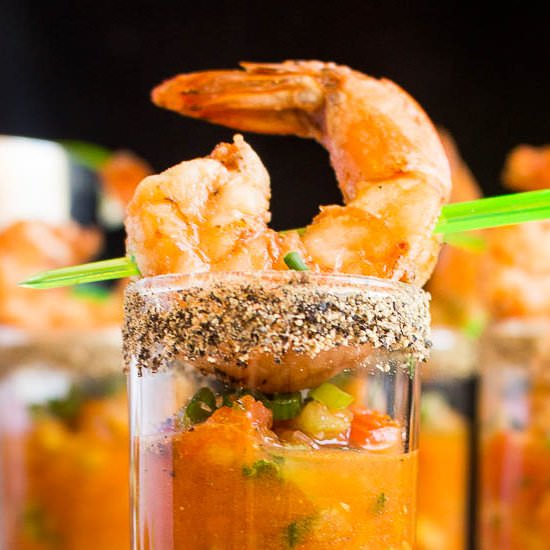 Bloody Mary Gazpacho Shrimp Shooter